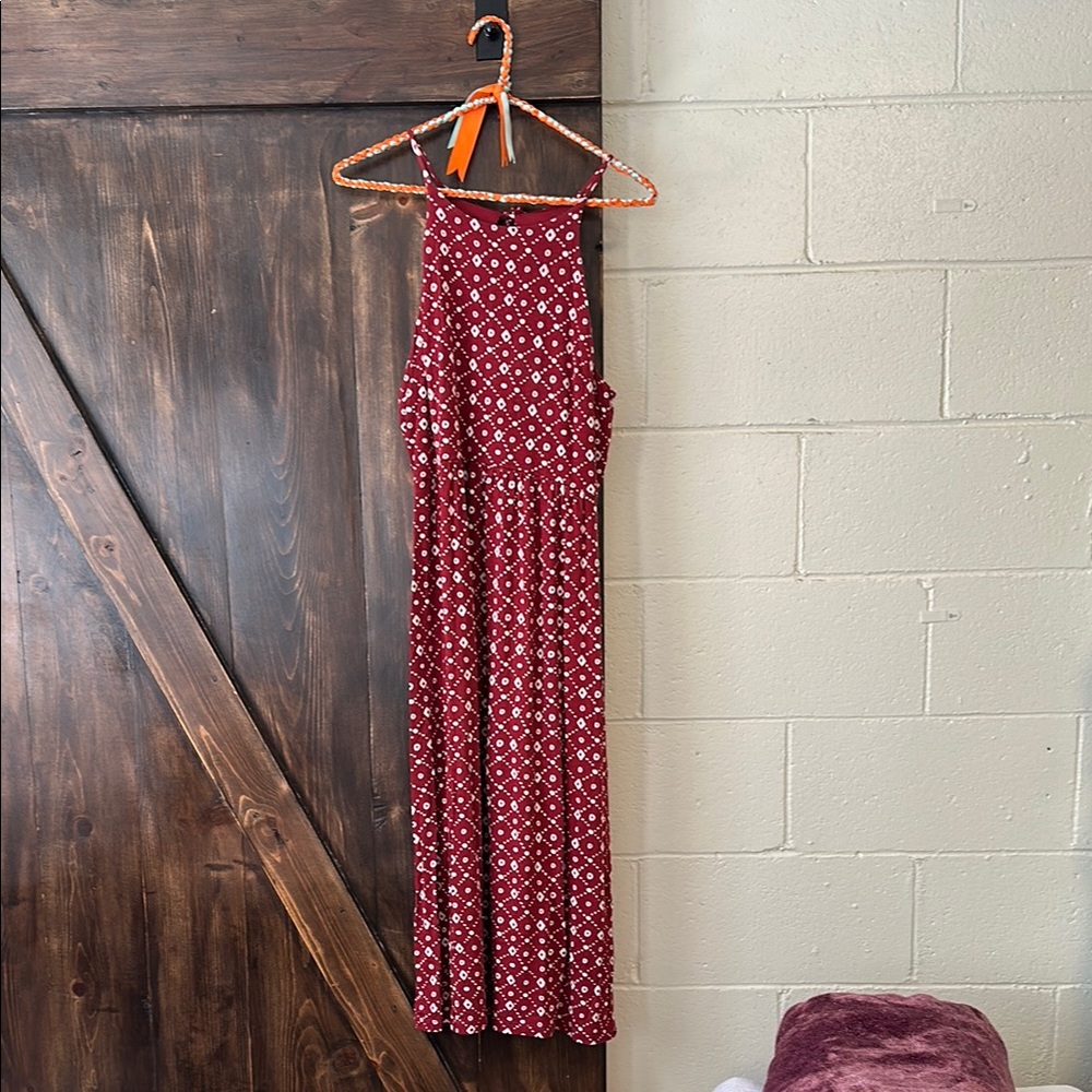 LOFT Red Patterned Midi Dress